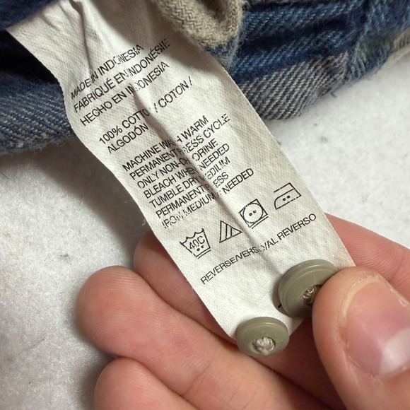 Timberland Men's Medium Flannel Shirt Blue / Beige Plaid 100% Cotton Workwear - Picture 11 of 16